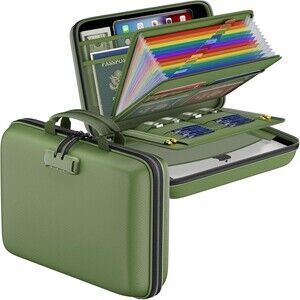DocSafe Fireproof File Organizer w Lock Hard-Shell Document Case Green